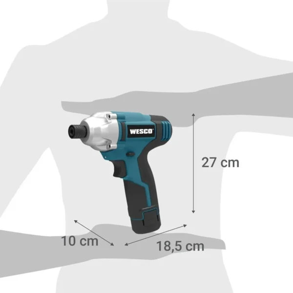 Atornillador de Impacto Wesco Inalámbrico 12V 1/4" 90NM + 2 Baterías + Cargador Mod WS2530K2 - Imagen 5