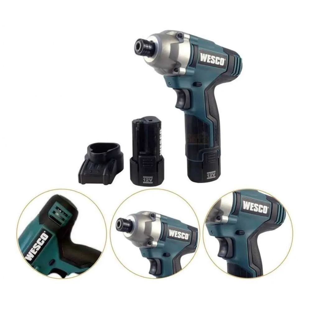 Atornillador de Impacto Wesco Inalámbrico 12V 1/4" 90NM + 2 Baterías + Cargador Mod WS2530K2