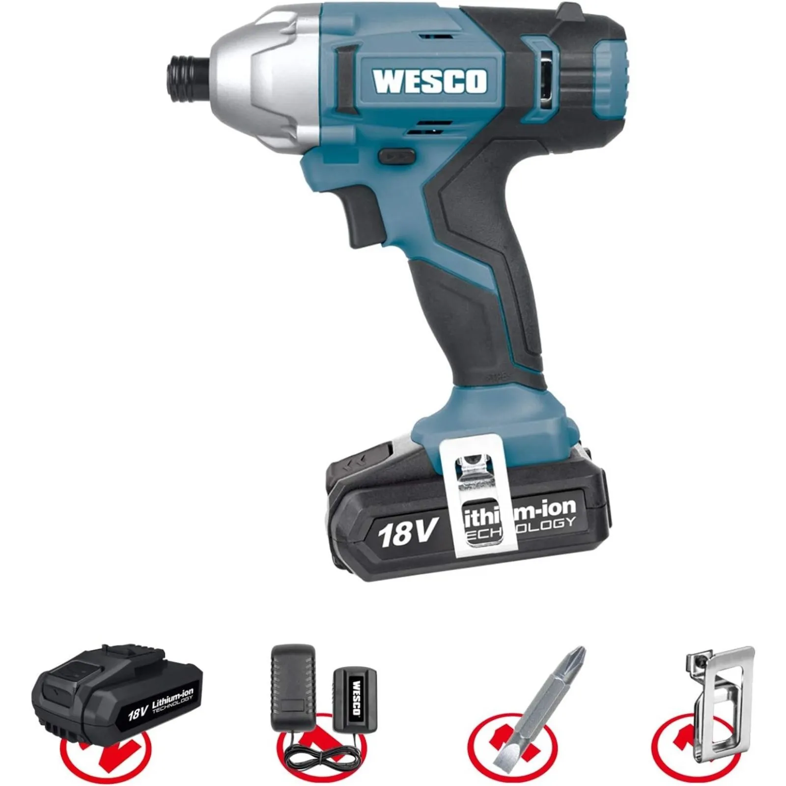Atornillador de Impacto Wesco Inalámbrico 18V 1/4" 140NM + 2 Baterías + Cargador Mod WS2939K2